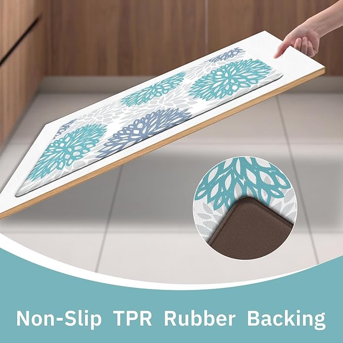 Anti Fatigue Kitchen Runner Rug Mats, Long Cushioned Memory Foam Non Slip Waterproof Kitchen Mat for Floor, Comfort Floral Standing Desk Mat for Sink, Laundry, Office, 17.3"x59"