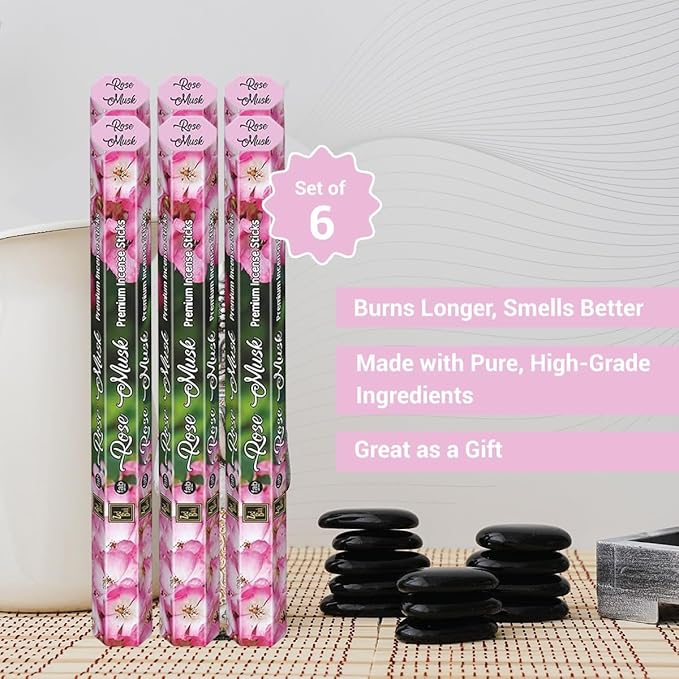 ZED Black Rose Musk Incense Sticks - 20 Sticks per Box -& 6 Boxes Inside (Total 120 Sticks) Premium Quality Incense Sticks for Relaxation, Yoga.