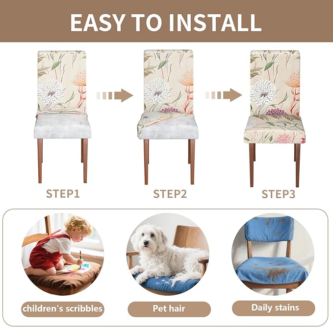 Stretch Dining Chair Covers Set of 2,Floral Print Chair Covers,Soft Removable Washable,Pet Friendly Furniture Protector,Universal Chair Slipcovers for Home, Kitchen,Ceremony Dining Room Seat