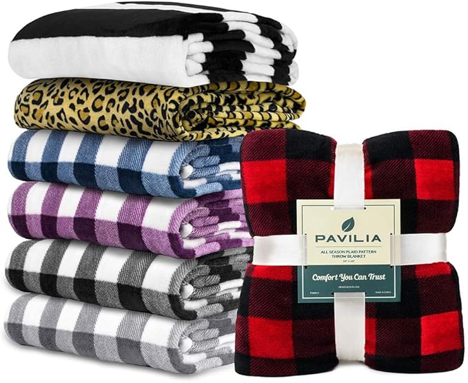 PAVILIA Striped Throw Blanket for Sofa Couch | Soft Flannel Fleece Stripe Black and White Decorative Throw | Warm Cozy Lightweight Microfiber | 50 x 60 Inches