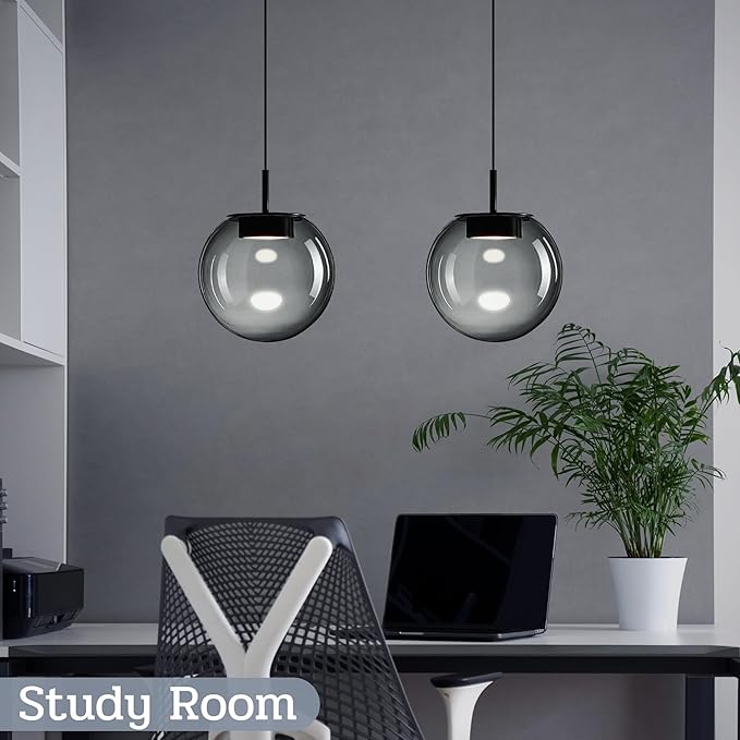 Modern 3CCT Smoke Glass Pendant Light for Kitchen Island with 3.9 FT Adjustable Cord, Modern Minimalist Pendant Lighting Fixtures for Kitchen, Dining Room, Living Room (7.9in, 3-Pack)