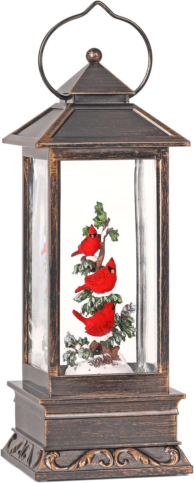 Cardinal Snow Globe, 12 Inch Musical Snow Globe Lantern, Lighted Christmas Snow Globes with Swirling Glitter, USB and Battery Operated Lantern for Home Decor, Christmas Decoration