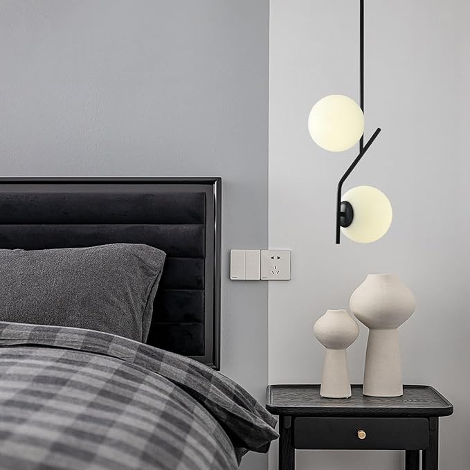 SeeU Modern Style Pendant Light Fixture Globe Chandelier Black Hanging Light Fixture Hanging Light Fixture for Kithchen Island Dinning Room Bedroom