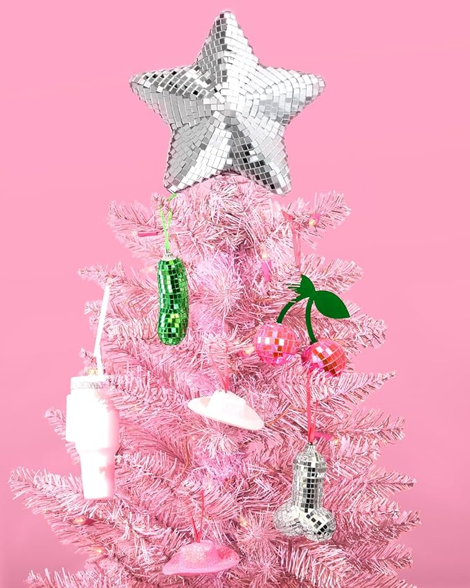 xo, Fetti Silver Disco Star Tree Topper, 8 in. | Christmas Tree Angel, Groovy Xmas Decorations, Holiday Party Decor, Fun Winter Gift, Metallic Stocking Stuffer