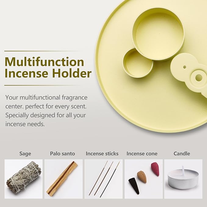 Multifunction Incense Holder, Sage Burner Holder, Palo Santo Holder Burner, 5.47" Ash Catch Tray, Smudge Stick Holder with Handle for Incense Sticks Incense Cone Candle, Yoga Meditation and Room Decor