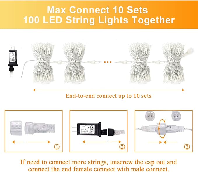 JMEXSUSS 2 Pack 100 LED Warm White Christmas Lights Indoor, Connectable 33ft Warm White String Lights Outdoor Waterproof, 8 Modes Christmas Tree Lights Plug in for Xmas Bedroom Yard Party Decorations