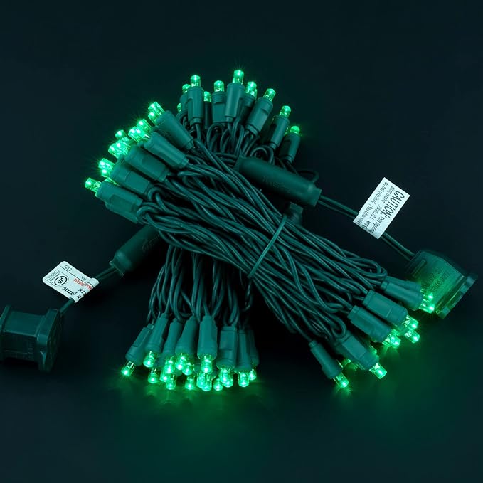 YULETIME Green 5MM LED Christmas Lights, 33 ft 100 Count 4" Spacing One-Piece High Waterproof Wide Angle UL Certified String Light (Green)