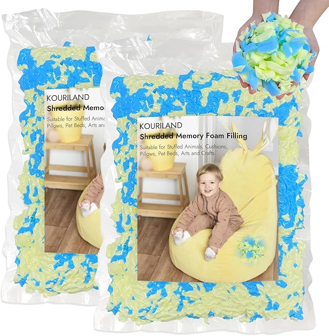 12LBS Bean Bag Filler – Shredded Memory Foam Refill with Cooling Gel, Soft & High Resilience Foam Filling for Bean Bag Chair, Couch Cushion, Pillow, Dog Bed & DIY Crafts