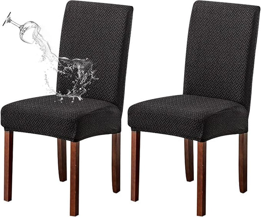 Genina Waterproof Chair Covers for Dining Room Kitchen Chair Covers Parson Dining Chair Slipcover (Black, 2 PCS)