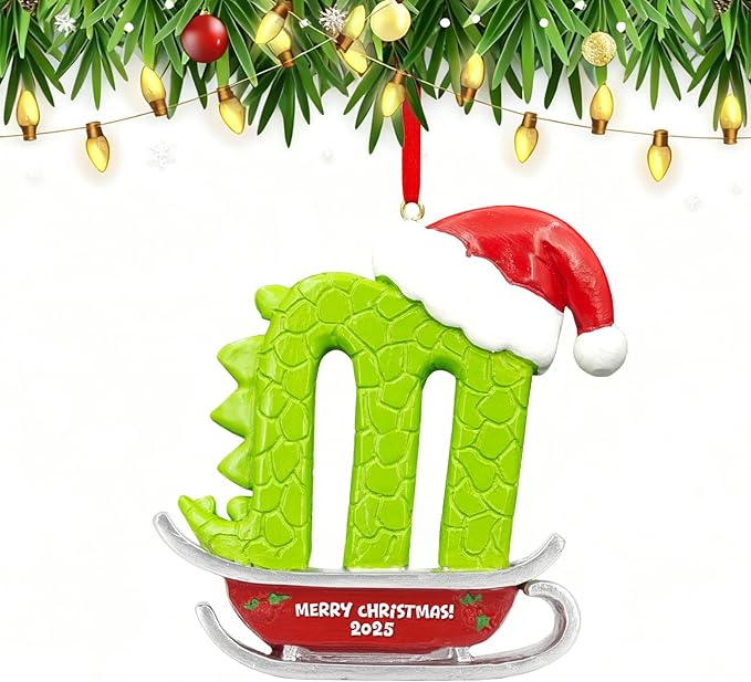 26 Letter Ornaments for Christmas Tree Decoration,Personalized Letters Ornaments, Initial Christmas Ornament, Hanging DIY Letter Xtmas Dinosaur Ornament, Gifts for Family Friends (M)