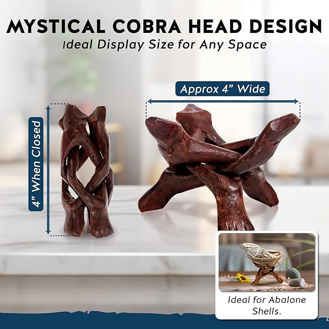Alternative Imagination Wooden Tripod Display Stand – 4-Inch Hand Carved Holder Made from Sustainable Mango Wood – Folding Reddish-Brown Stand for Abalone Shell, Crystal Ball, Key Bowl, Trinket Dish, Incense, Decor and More