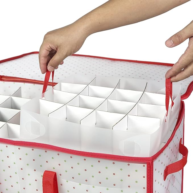 Sattiyrch Plastic Christmas Ornament Storage Box with with Removable Trays - Box Contributes Slots for 128 Holiday Ornaments 2.36 Inch - Keeps 128 Xmas Holiday Ornaments (128)