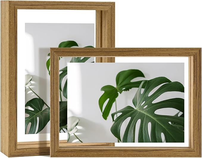Egofine 5x7 Floating Frames Set of 2, Double Plexiglass Picture Frame, Made of Solid Wood Display Any Size Photo up to 5x7, Wall Mount or Tabletop Standing, Carbonized