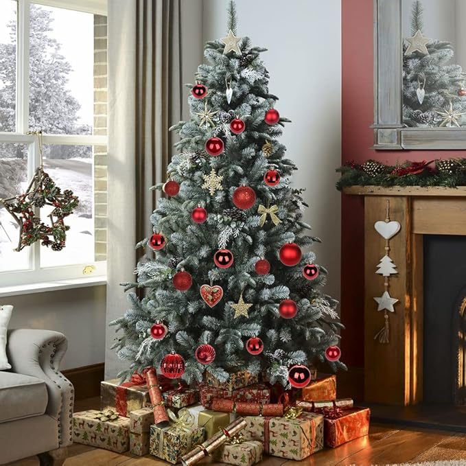 3.15" Red Christmas Balls Ornaments 12 Pcs Shatterproof Christmas Ornaments Set Large Red Ornament for Xmas Tree Halloween Holiday Party