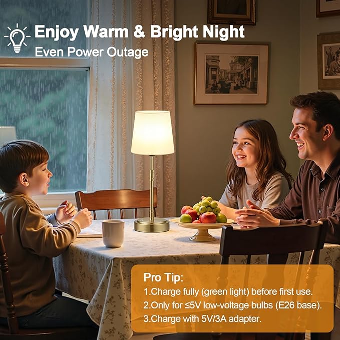 Cordless Table Lamps Set of 2 – Battery Operated Lamp with 7500mAh Rechargeable Battery, Stepless Dimmable Vintage Brass Desk Wireless Lamps for Dining Room, Nightstand & Patio (Bulbs Included)