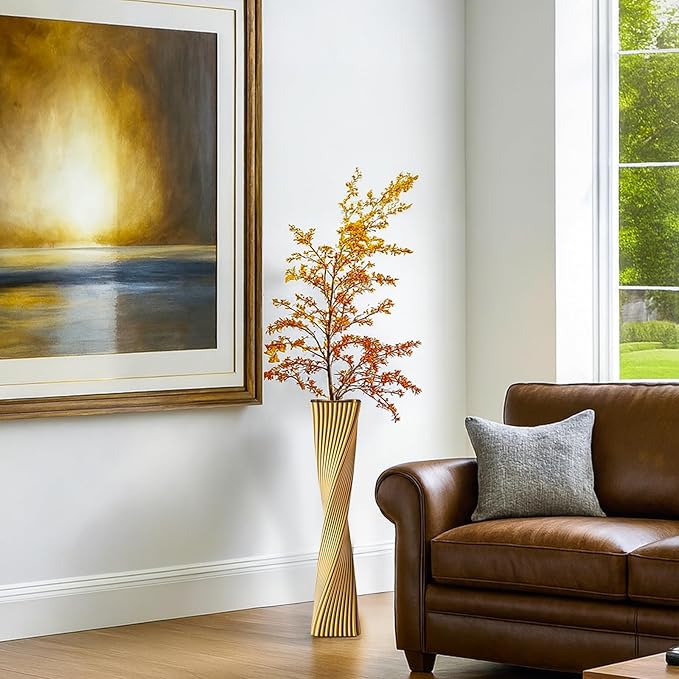 23.6" (60cm) Tall Gold Floor Vase for Pampas Grass, Floor Vases for Modern Geometry Decor - Minimalist Skinny Unique Shape Flower Vase for Farmhouse Entryway, Fireplace,Shelf