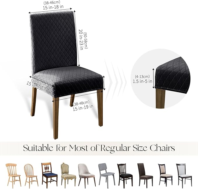 MOSAYT 100% Waterproof Dining Room Chair Covers Set of 6, Super Fit Stretch Jacquard Parson Chairs Slipcovers Removable Washable Chair Seat Protectors for Home, Kitchen, Banquet (Dark Grey - XL)