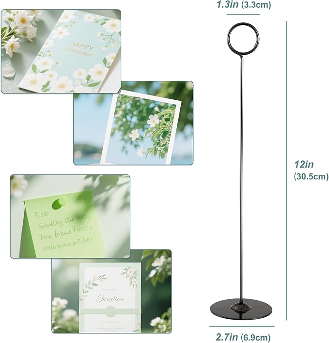 ERYTLLY 16PK Place Card Holders 12 Inch Table Number Holders Table Card Holders Steel Card Holders for Birthdays,Weddings,Photos, Food Signs, Memo Notes, Restaurants (Black)