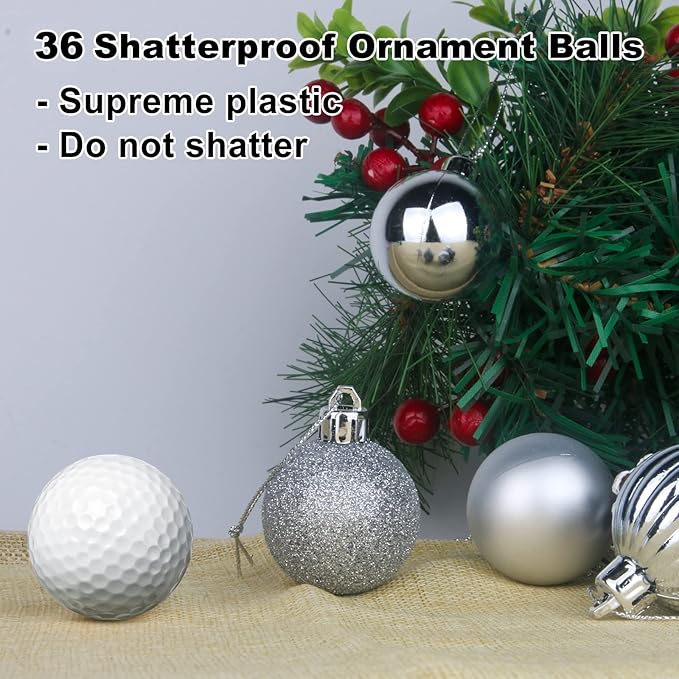 White & Silver 1.6" Small Christmas Balls Christmas Tree Decoration Ornaments Shatterproof Hanging Balls for Birthday Halloween Holiday Wedding Decorations Set of 36pcs