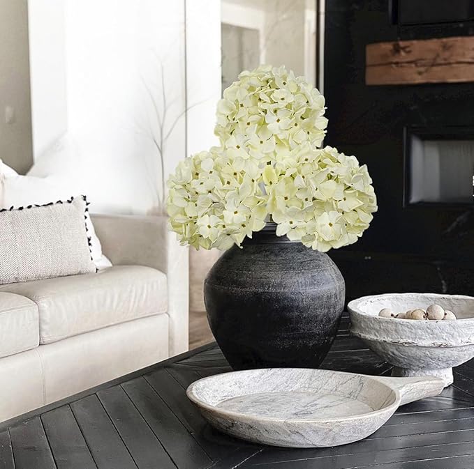 White Hydrangea Artificial Flowers, 19.6in Dried Textured Silk Hydrangea Flowers With Stems 3 Pcs Fake White Flower Faux Floral Stems Artificial Flower Bulk for Table Centerpieces Wedding Home Decor