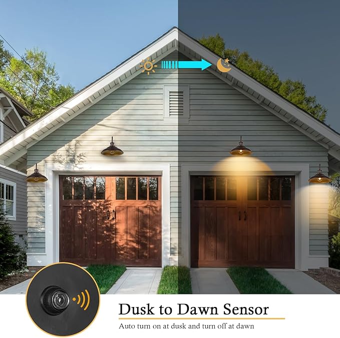 Dusk to Dawn Outdoor Barn Light Fixture, 16 Inch Dome Large Wall Sconce Farmhouse Exterior Wall Mount Light for House Garage Patio Doorway, 1 Pack