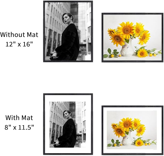 puthiac 12x16 Black Oak Wood Picture Frame - Minimalist 12x16 Poster Frame, 12"x16" Picture Frame Wood, Natural Solid Wooden Picture Frames for Wall Art Photo and Prints (3 Pack, Black)