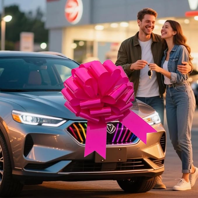 Big Pink Christmas Bow(16 Inch, 1 Pack), Giant Car Bow, Large Gift Bow for Gift Wrapping, Huge Bow for Tree Topper, Birthday, Party, Christmas Decoration, Indoor and Outdoor Decoration.