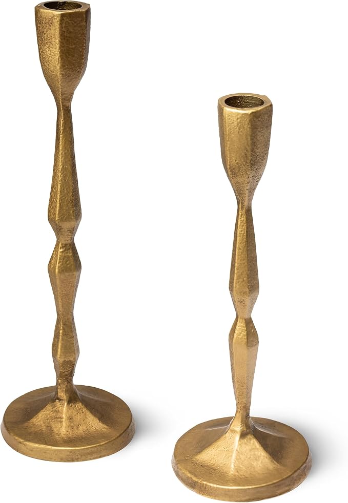 Gold Candlestick Holders Set of 2 – Brass Taper Candle Holders for Elegant Tabletop or Mantel Decor