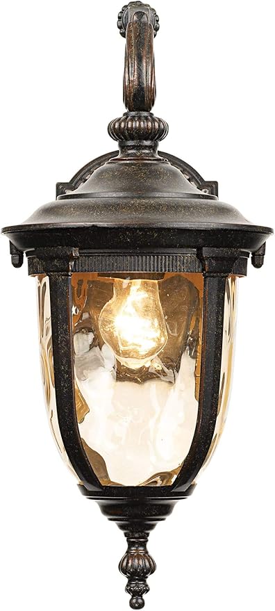 John Timberland Bellagio European Outdoor Carriage Light Fixture Bronze Metal 16 1/2" Hammered Glass Wall Sconce for Exterior House Porch Patio Outside Deck Garage Yard Front Door Garden Home