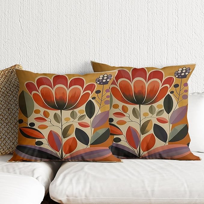 Boho Floral Pillow Covers 18x18 Inch Matisse Botanical Print Pillow Protectors with Zipper Standard Size Abstract Colorful Flower Market Pillowcases Vintage Nature Bed Pillow Covers Set of 2