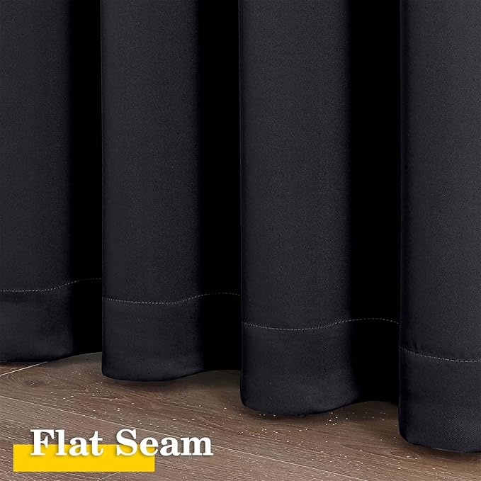 Black Room Darkening Curtains for Bedroom Living Room 45 Inch Length 2 Panels Set, Soft Solid Thermal Insulated Rod Pocket Short Curtains Drapes, Black, 2PCS Each 40" Wx45 L