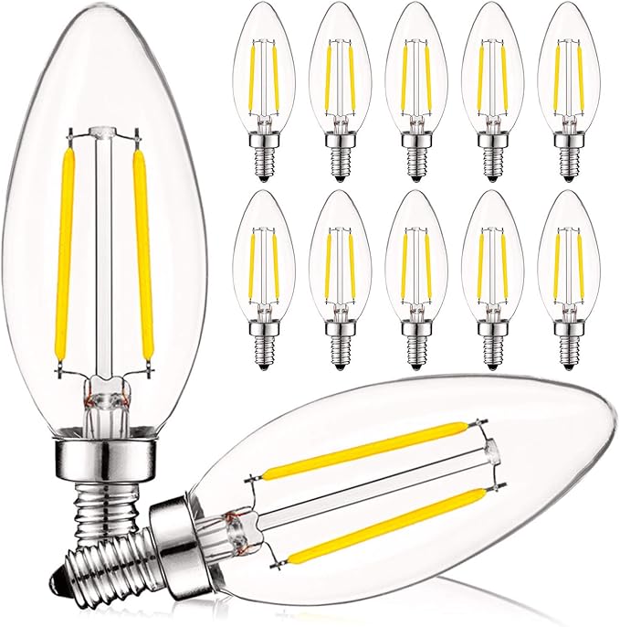 LUXRITE 4W Vintage Candelabra LED Bulbs Dimmable, 400 Lumens, 4000K Cool White, LED Chandelier Light Bulbs 40W Equivalent, Clear Glass, Filament Candle Bulb, UL Listed, E12 Base (12 Pack)