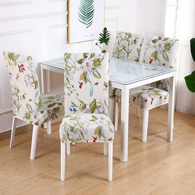 Senllori Dining Room Chair Covers Set of 6,Printed Pattern Parsons Chair Slipcovers Removable Washable Kitchen Seat Dining Chairs Protector Cover for Home or Party