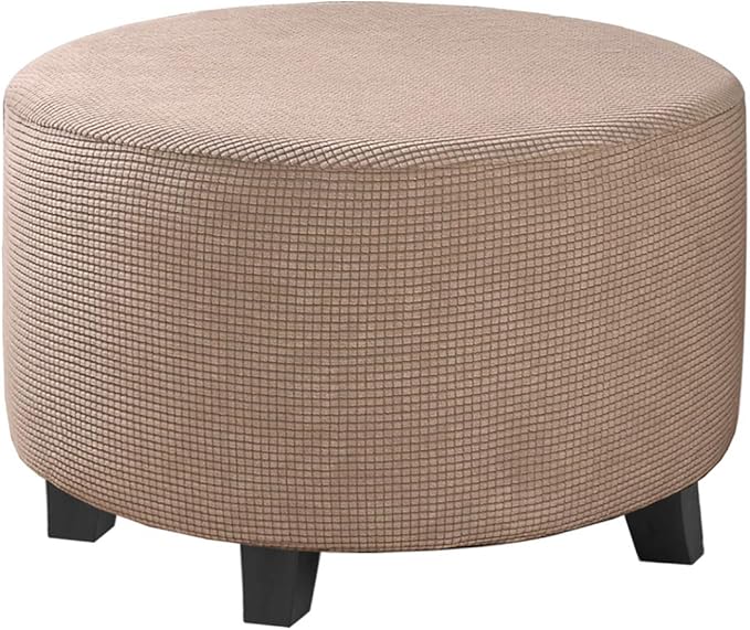 H.VERSAILTEX Ottoman Cover Stretch Ottoman Slipcover Round Ottoman Storage Cover Folding Stool Covers Furniture Protector Cover for Footrest Ottoman Fit Dia 30" - 41", Sand