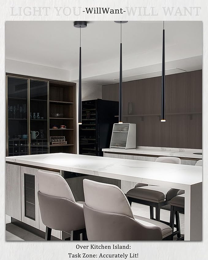 3 Pack Modern Black Pendant Lights, 27.5" Industrial Tube Hanging Light Fixture with Dimmable 4000K LED for Kitchen Island, Dining Room, Bar, Bathroom