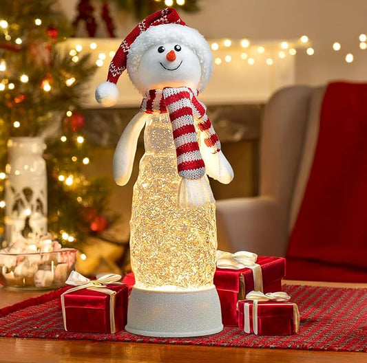 Christmas Snowman Decorations, Lighted Snowman Plush Swirling Glitter Musical Christmas Snow Globe, Christmas Water Lantern Ornaments for Festival Decoration Gifts