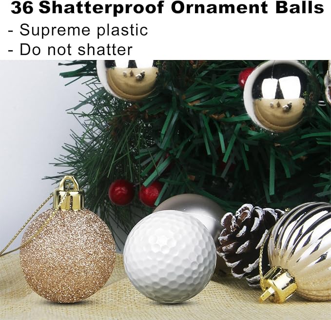 Champagne Gold 1.6" Small Christmas Balls Christmas Tree Decoration Ornaments Shatterproof Hanging Balls for Birthday Halloween Holiday Wedding Decorations Set of 36pcs