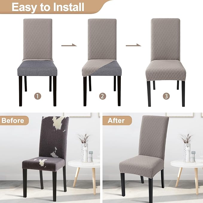 SearchI Dining Room Chair Covers Set of 6, Stretch Jacquard Parsons Chair Slipcovers Removable Washable Kitchen Chair Protector Cover for Dining Room, Hotel, Ceremony (Taupe Rhombus)