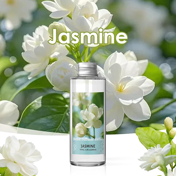 SCENTORINI Reed Diffuser Oil Refill, Jasmine Diffuser Oil 6.76 Fl Oz, Natural Scented Essential Oil Refill Long Lasting Home Fragrance for Room Spa Aromatherapy Bathroom Home Decor