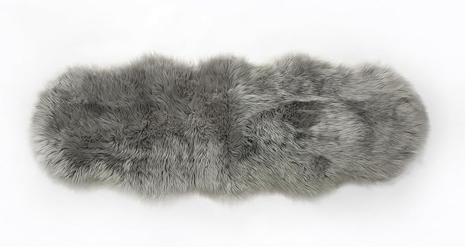 GENIMO 2x6 Fluffy Faux Fur Rug Runner, Ultra Soft Shaggy Sheepskin Rug, Area Rugs for Bedroom, Living Room, Home Office, Light Grey