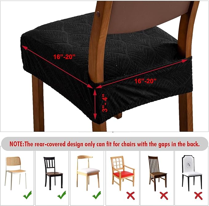 Removable Washable Dining Chair Seat Covers Set of 4,Stretch Jacquard Chair Seat Cushion Protector Slipcovers, Rear Covers