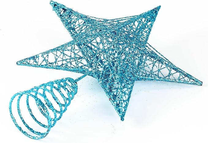 BinaryABC Christmas Tree Topper Star,Glittering Christmas Tree Decoration Ornaments,20cm (Blue)