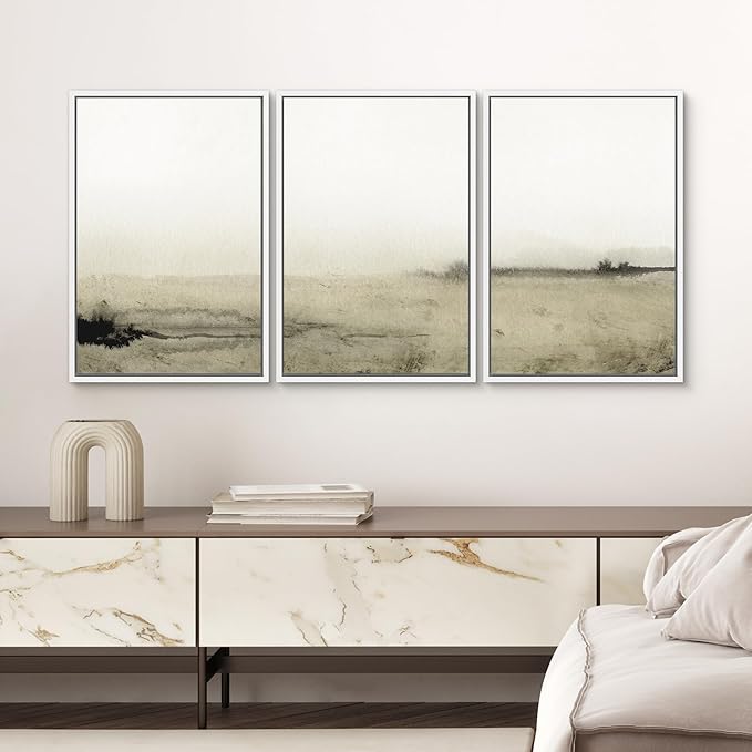 SIGNWIN Framed Canvas Print Wall Art Set Sepia Mountain Forest Environment Nature Wilderness Photography Modern Art Rustic Landscape Relax/Calm for Living Room, Bedroom, Office - 24"x36"x3 White