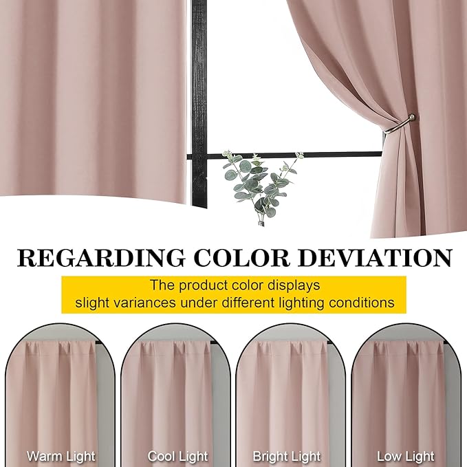 Blush Blackout Curtains for Bedroom Living Room 96 Inches Long 2 Panels, Soft Solid Room Darkening Thermal Insulated Window Treatments, Modern Rod Pocket Curtain, Blush, Each 40" Wx96 L