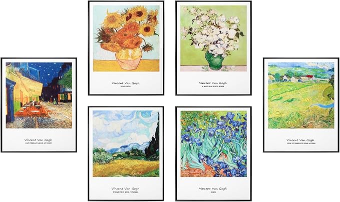 HNKNDECO Vincent Van Gogh Canvas Wall Art Prints,Sunflower wall art irises Posters,6PCS Gallery Art Prints Decor Unframed,Famous Artist Paintings Picture Living Room Bedroom Bathroom(8”x10” UNFAMED)