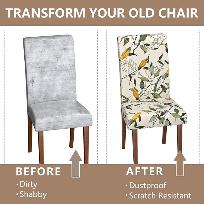 Stretch Dining Chair Covers Set of 2,Floral Print Chair Covers,Soft Removable Washable,Pet Friendly Furniture Protector,Universal Chair Slipcovers for Home, Kitchen,Ceremony Dining Room Seat