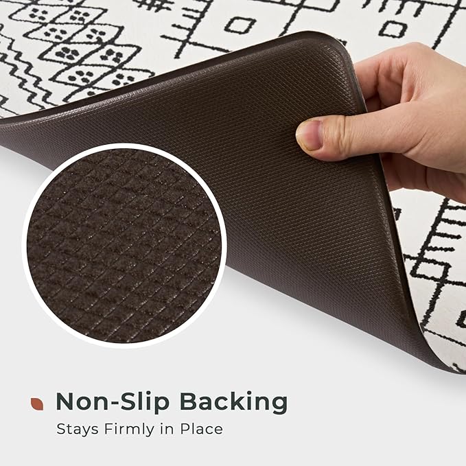 FRESHMINT Anti Fatigue Kitchen Mats for Floor 2 Piece Set, Waterproof & Non-Skid Moroccan Geo Kitchen Rugs, Cushioned Kitchen Mat for Standing Washable Comfort Desk Kitchen Runners, 17x30''+17x47''