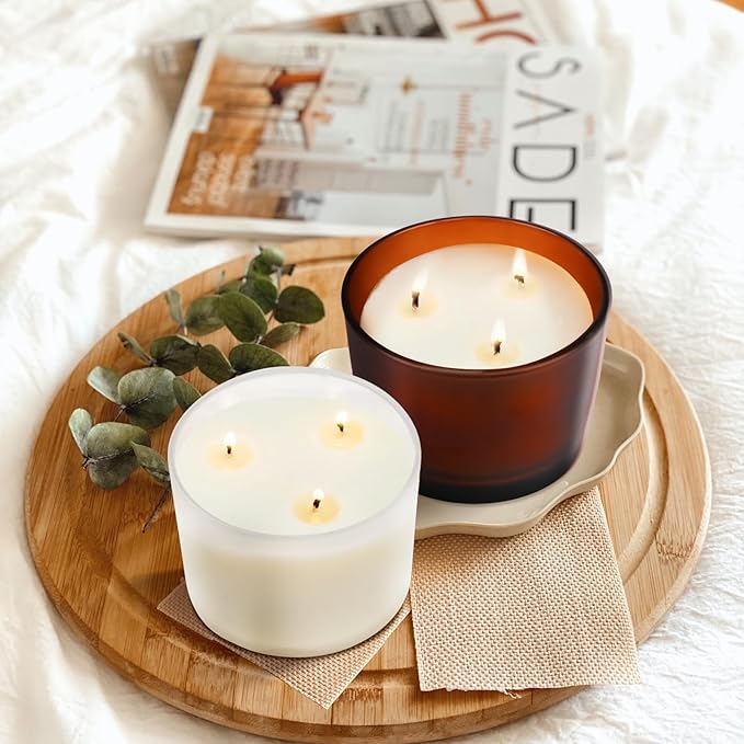 18 OZ Thick Candle Jars for Making Candles 6 Pcs, Empty Jars with Wood Lids for Candle Making, Sample Container, Frosted Brown