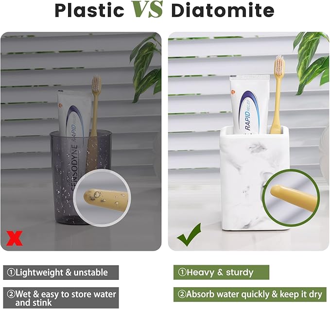Luxspire Toothbrush Holders, Fast Drying Toothbrush Holders for Bathroom, Diatomite Toothbrush Cups Electric Toothbrush and Toothpaste Holder for Bathroom Countertop, Marble