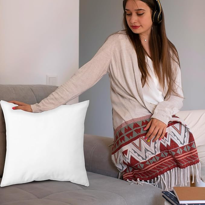 Covers & All Premium Square Throw Pillow Inserts with Covers Set of 4, 16 x16 Inches White, Decorative Cushions for Couch Sofa Home Decor Office Travel UV Resistant Waterproof Soft Cushions Pillows